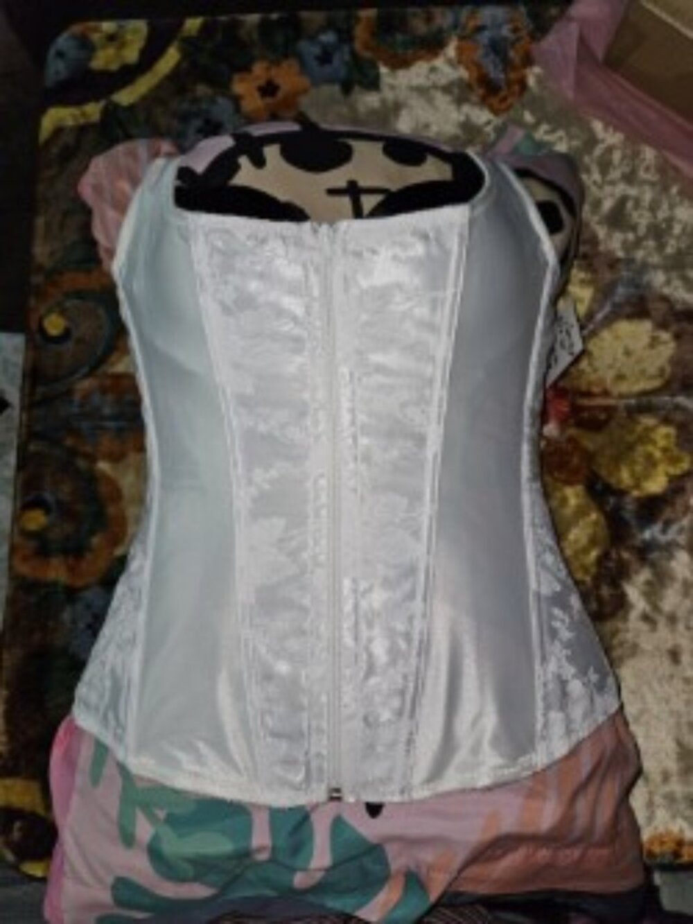 NWT XL/40" Bra White Brocade Bridal Corset Bustier Bodice garter tabs